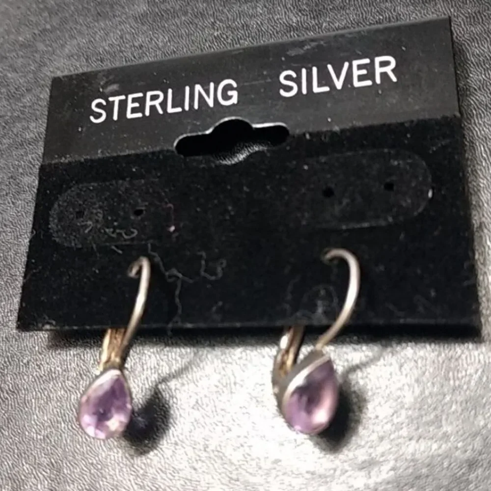Sterling silver purple amethyst earrings dangle drop